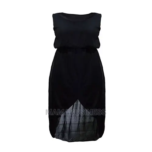 Sleeveless Midi Long Chiffon Hem Dress - Black
