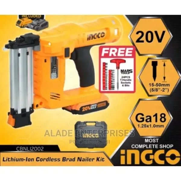 Cordless Brad Nailer Kit - 20v With 2 X Battery and Charger
