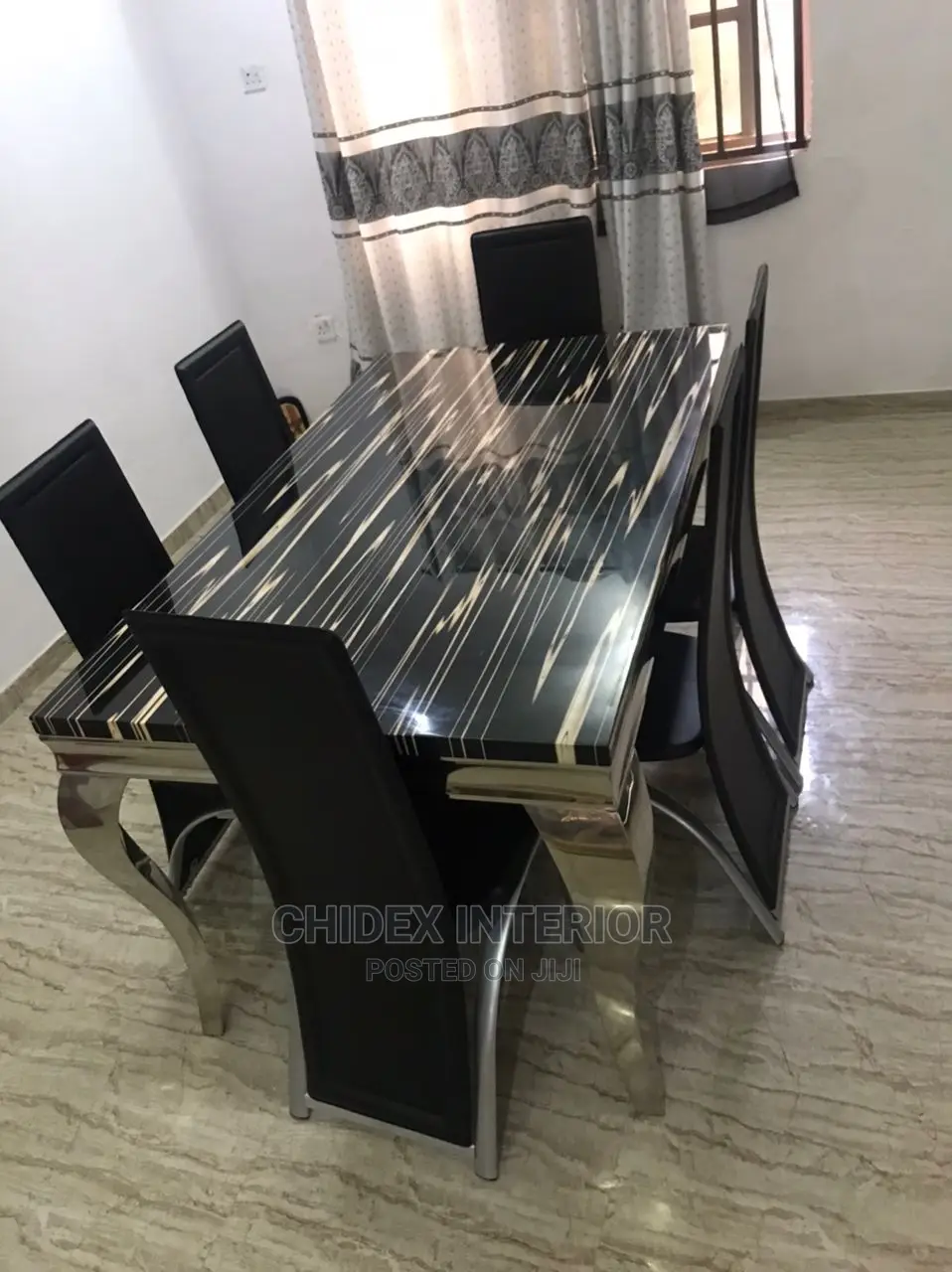 Luxury 6 Seater Marble Top Dining Table Set.