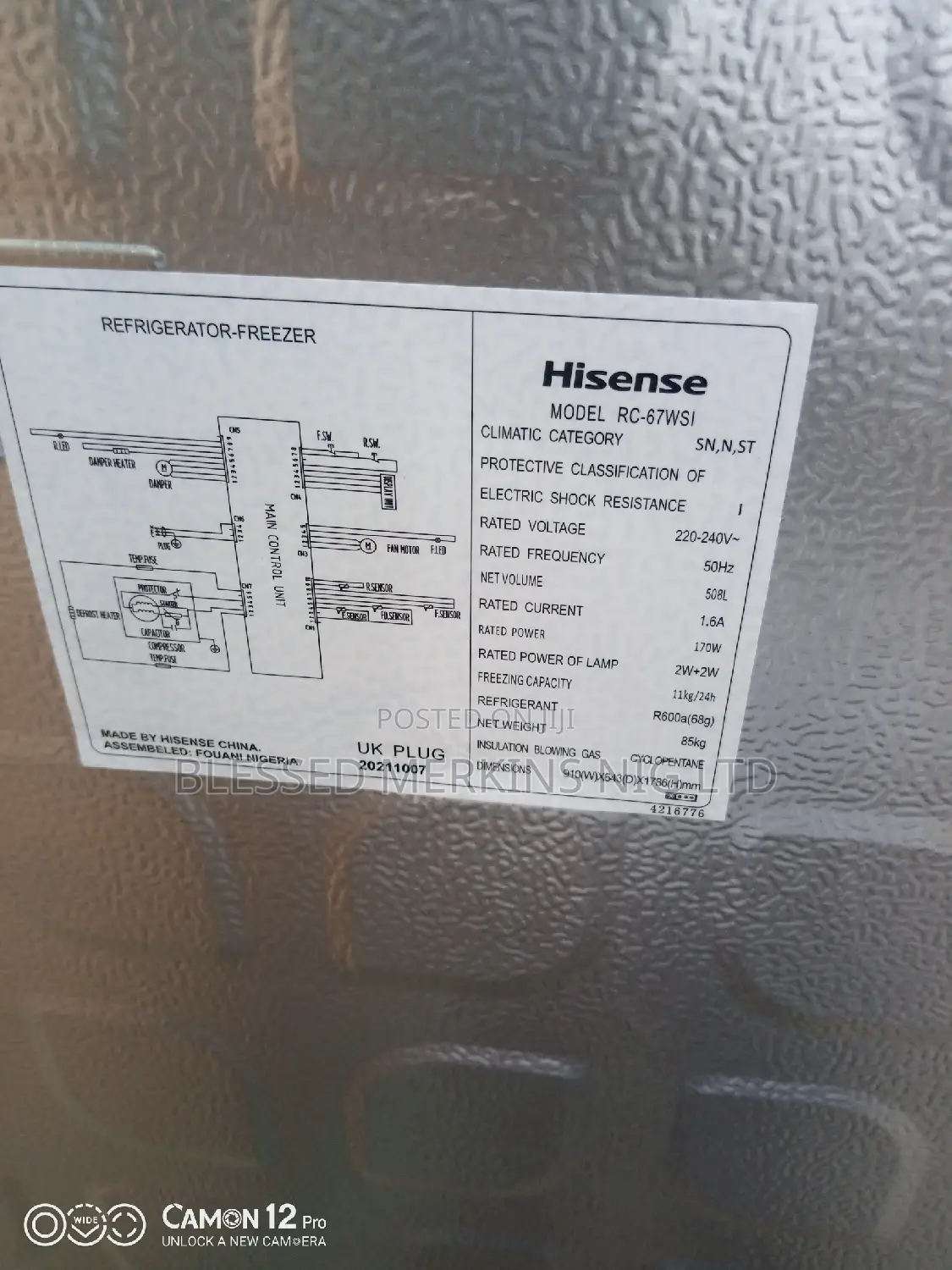 Hisense Side by Side Fridge 67wsi