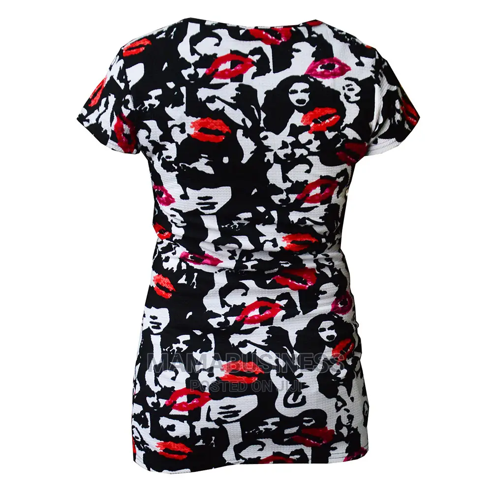 Ladies Short Sleeve Lips Print Top Blouse - Multicolour