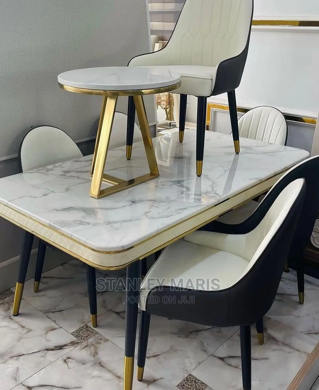 Royal Marble Dinning Table With Six Leather Chairs