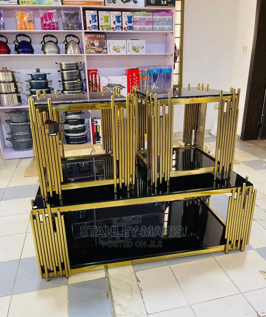 Luxurious Gold Centre Table With Two Side Stools
