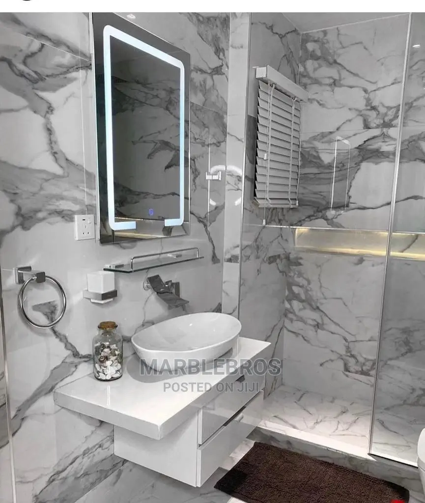 LED Mirror, Wash Hand Basin, White Tiles,Toilet Accessories