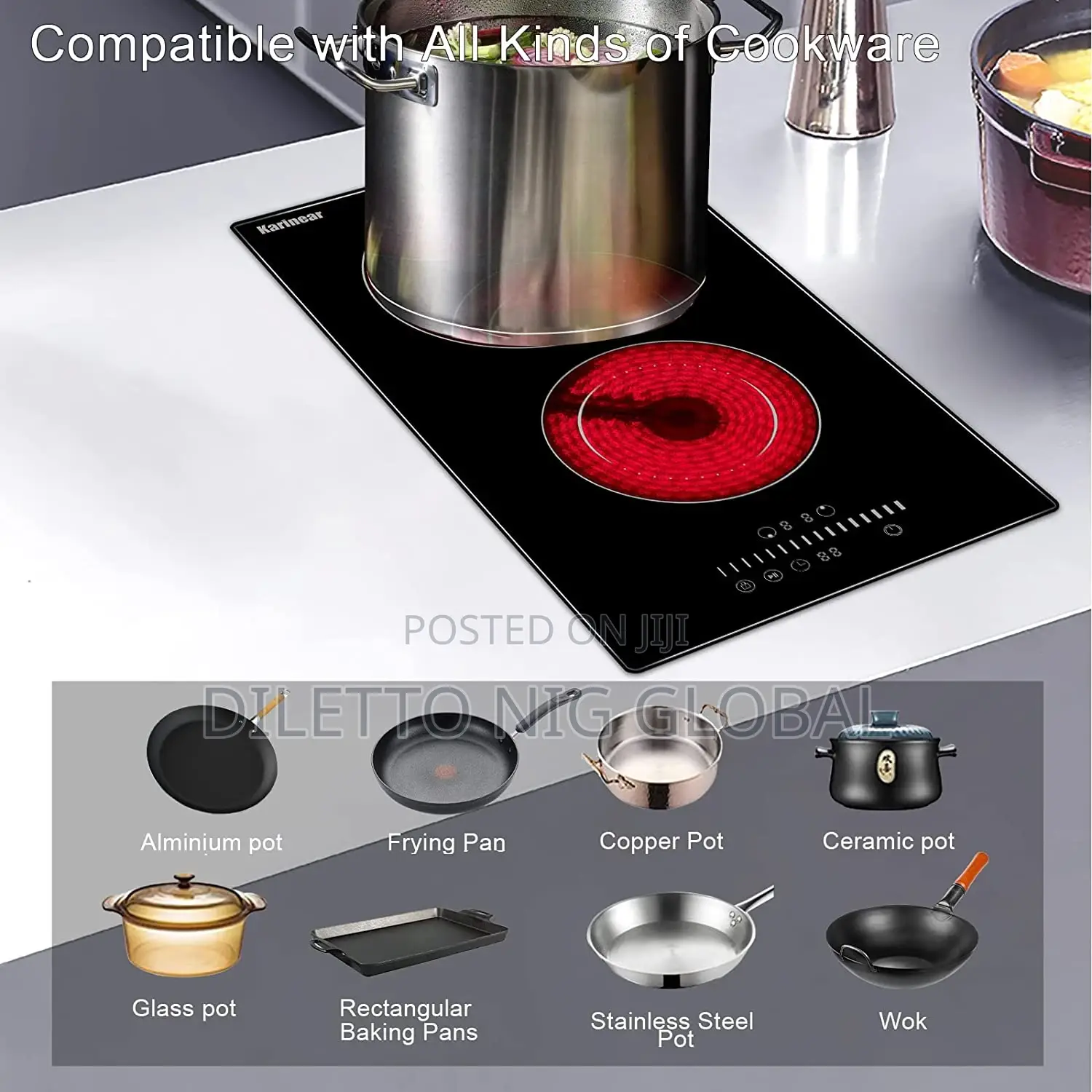 12 Inch Electric Ceramic Hob, 2 Burner Electric Cooktop.