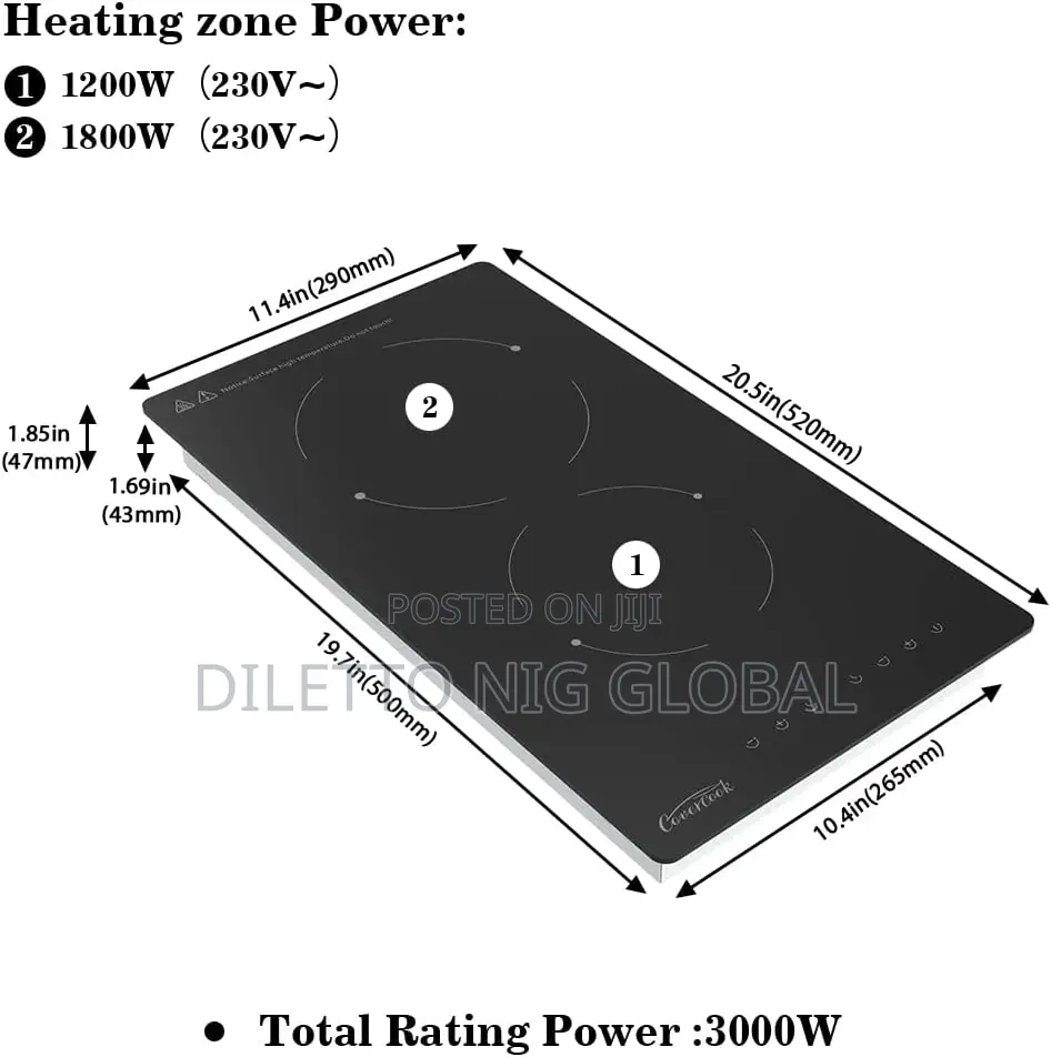 12 Inch Electric Ceramic Hob, 2 Burner Electric Cooktop.