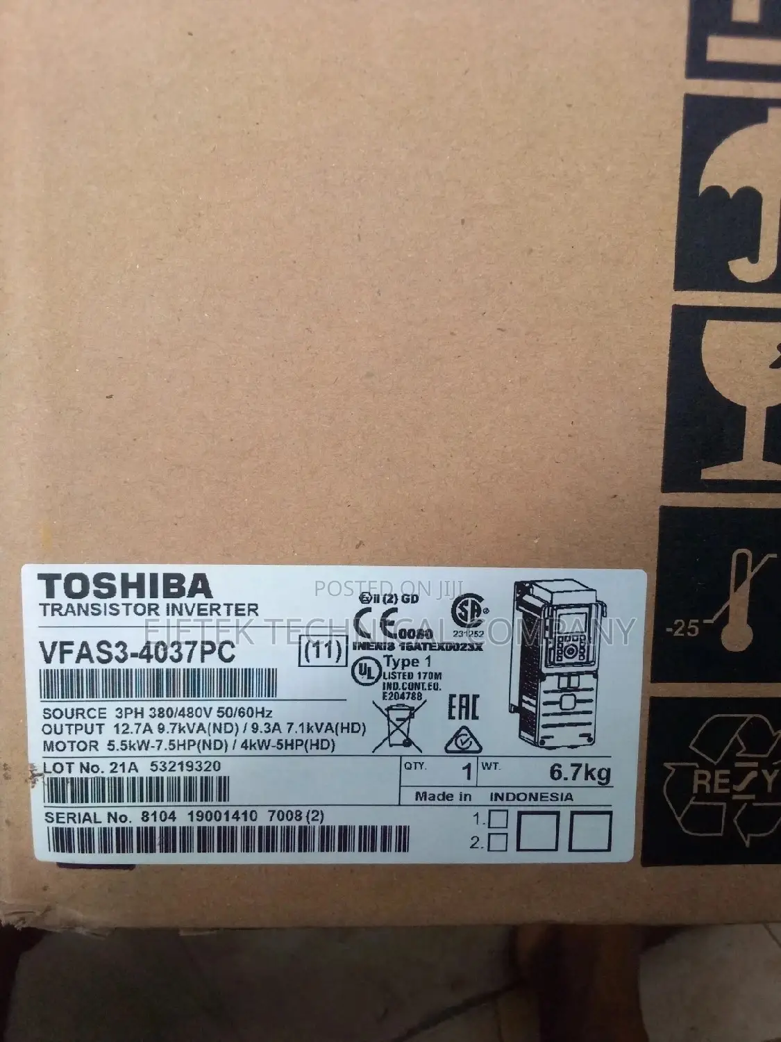 Toshiba Vfd Inverter 5.5kw/7.5hp 380v