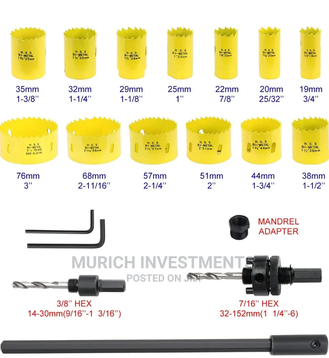 Bi-Metal Hole Saw Sets,19mm to 76mm for Wood Metal