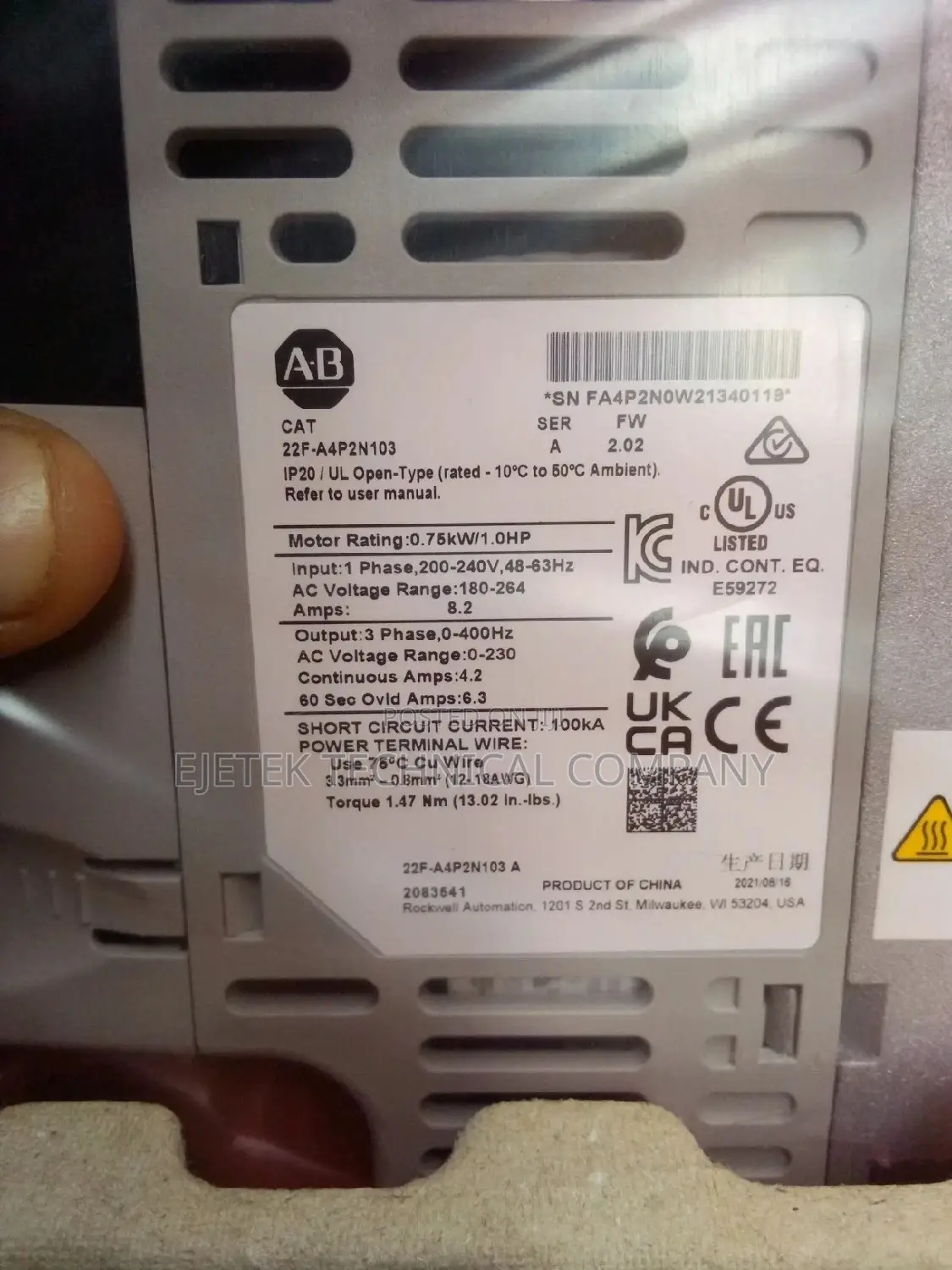 Allen Bradley VFD Inverter Motor Drive0.75kw/1hp