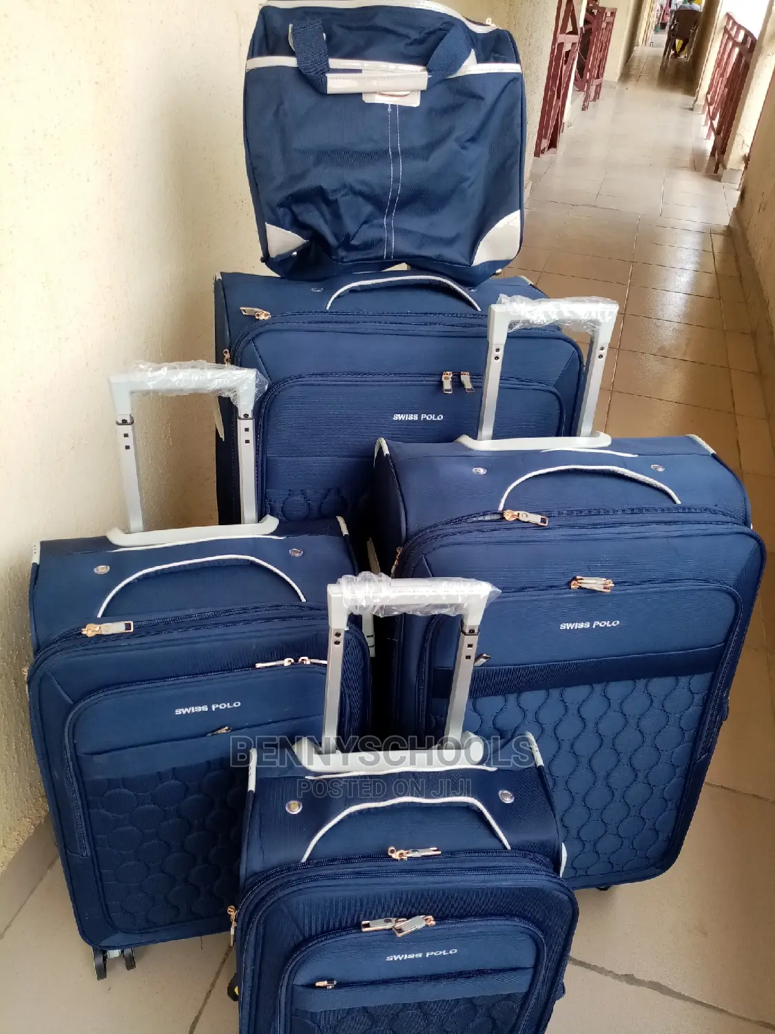 Set of 5 Blue Swiss Polo Traveling Luggage Boxes
