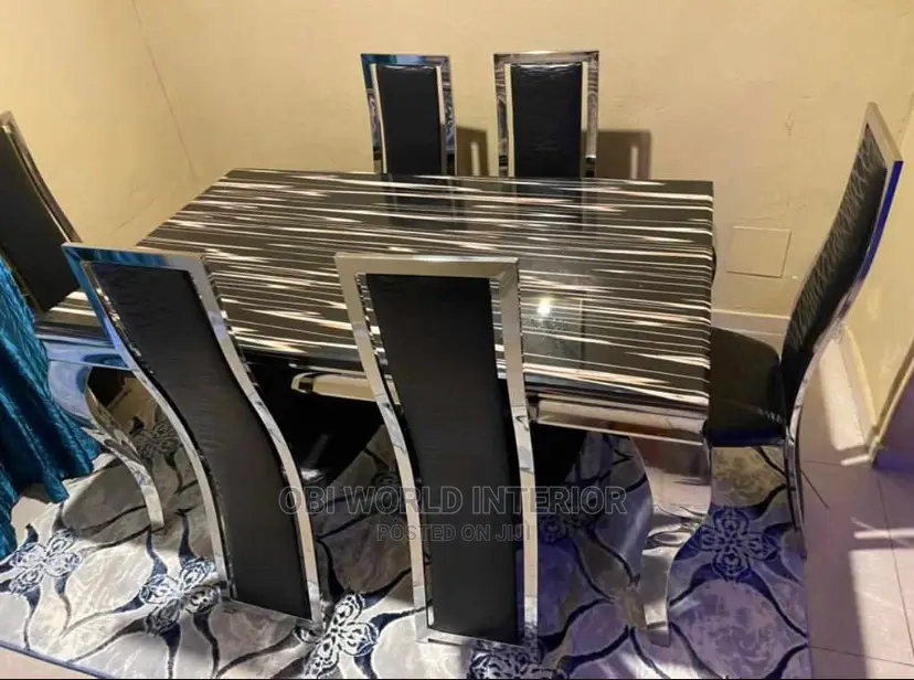 Quality 6 Seater Marble Top Dining Table Set.