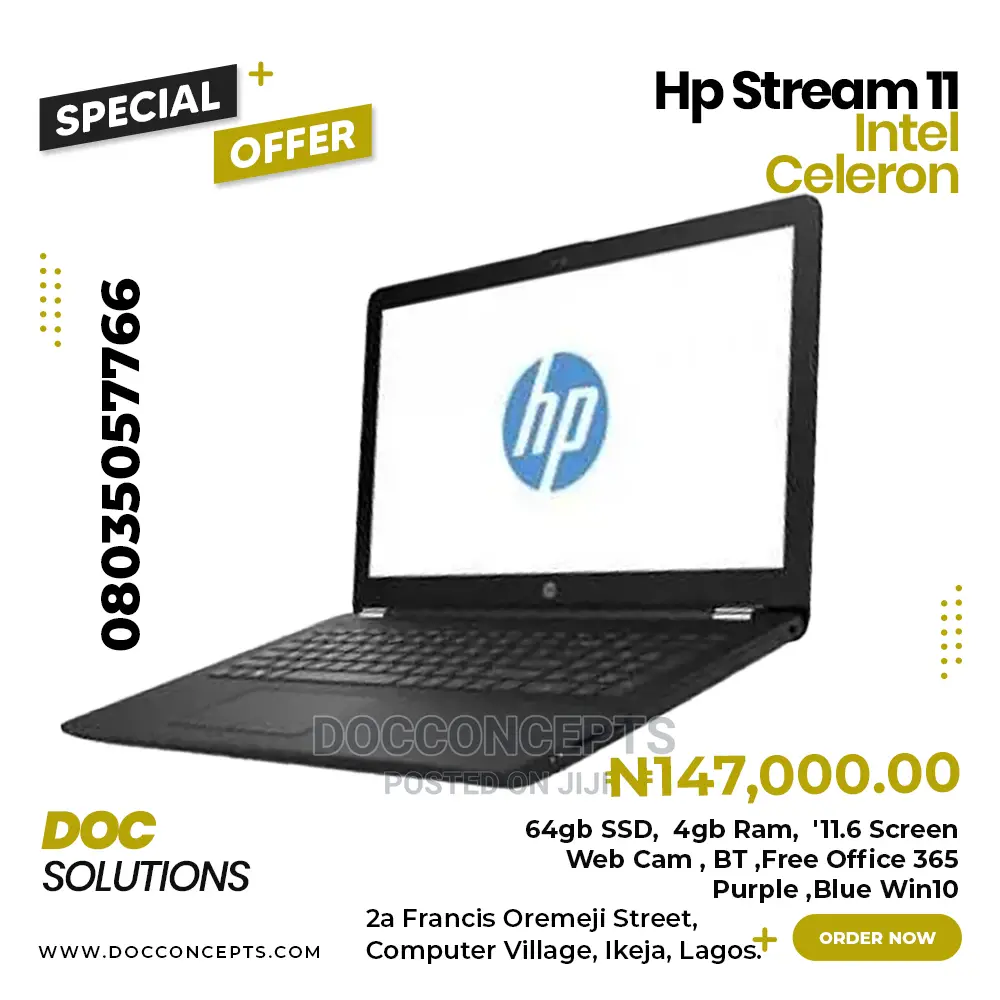 New Laptop HP Stream 11 4GB Intel Celeron SSD 60GB