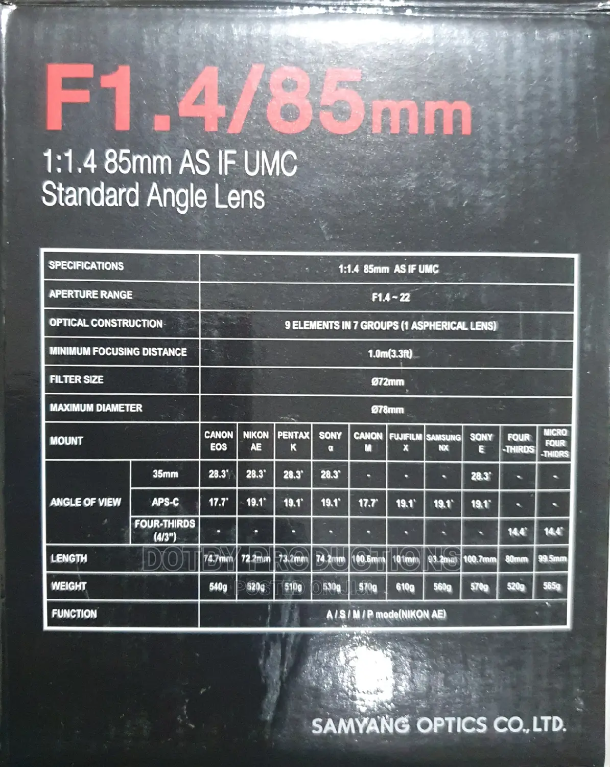 Samyang (Rokinon) 85mm F1.4 as if Umc Lens Sony E Mount