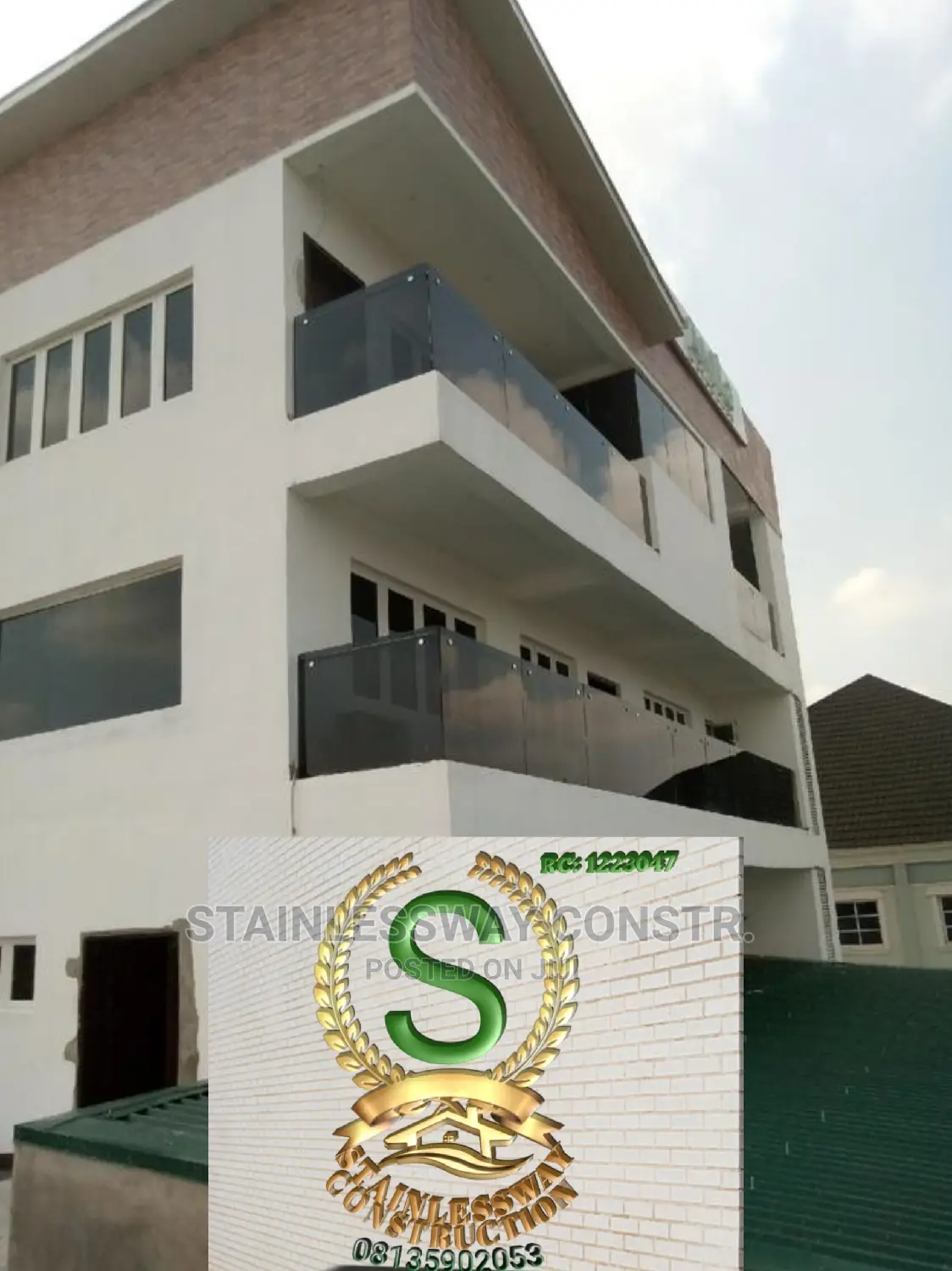 Dark Grey Balcony Glass Railing at Kubwa