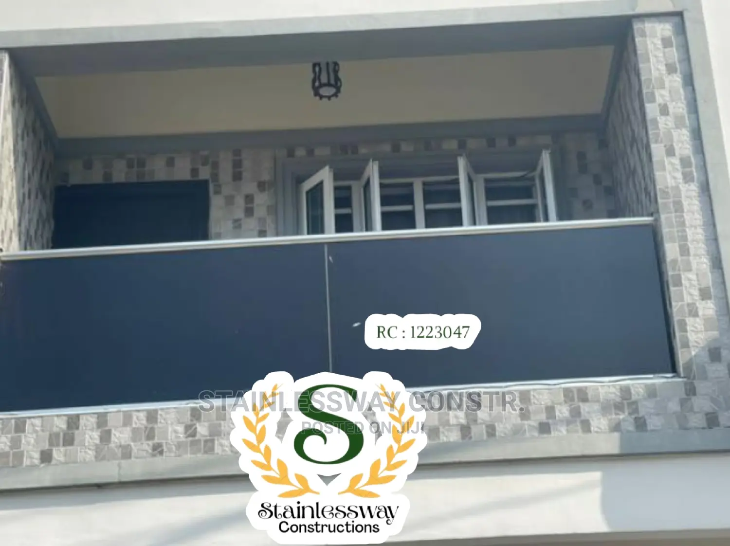 Dark Grey Balcony Glass Frameless Railing at Galadimawa