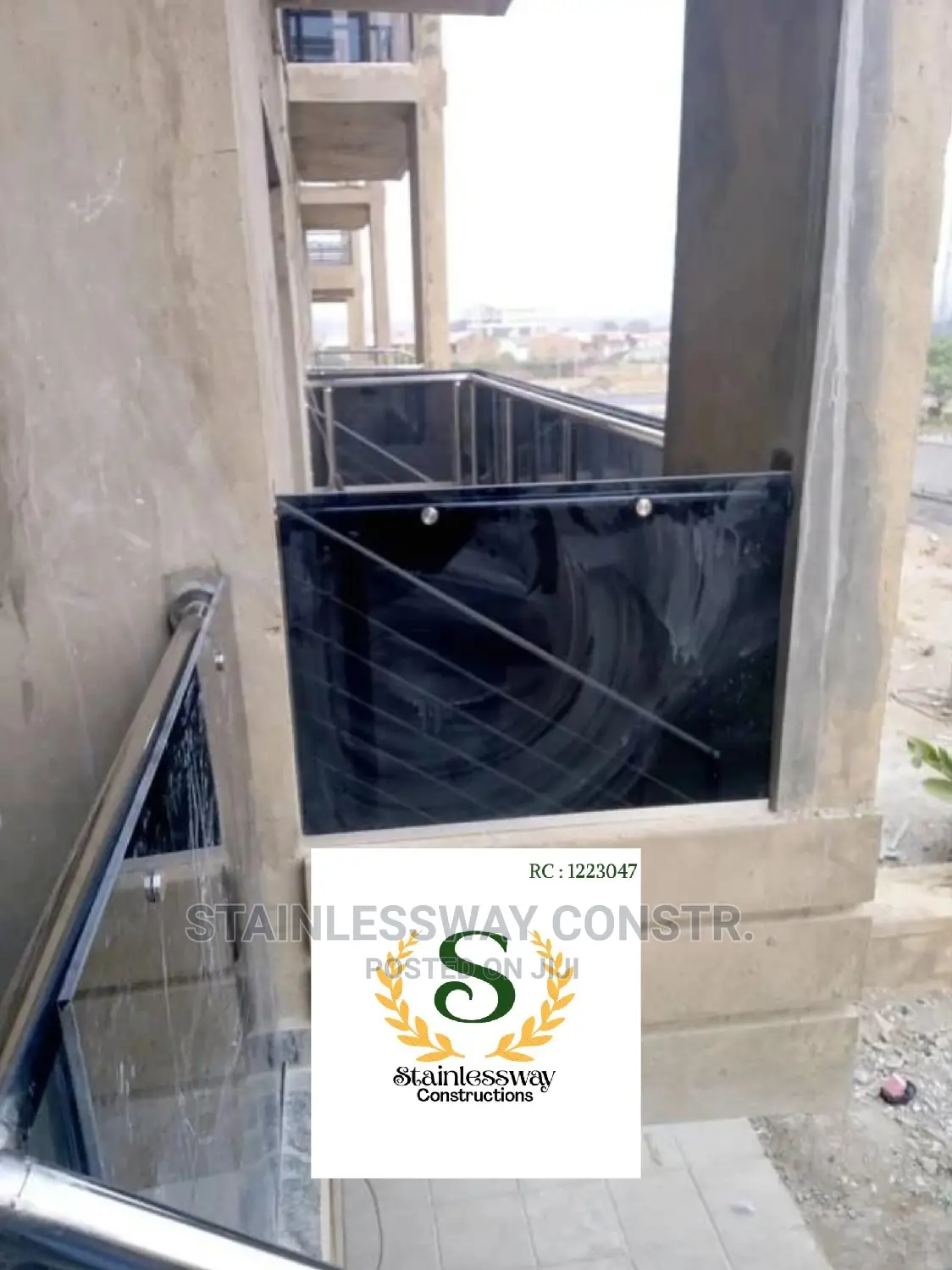 Dark Grey Balcony Glass Railing at Idu Industrial Abuja