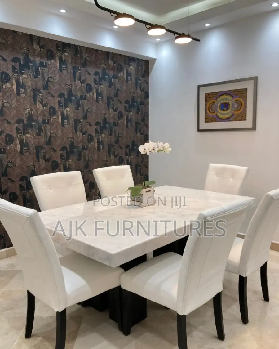 Luxury 6 Seater Marble Top Royal Dining Table Set.