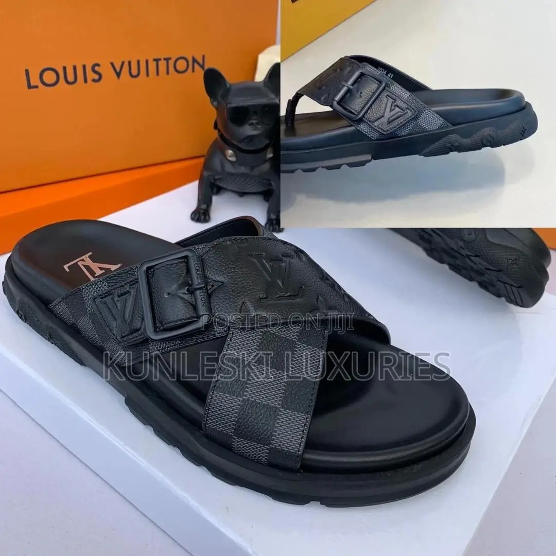 Original Louis Vuitton Men Leather Slippers Available