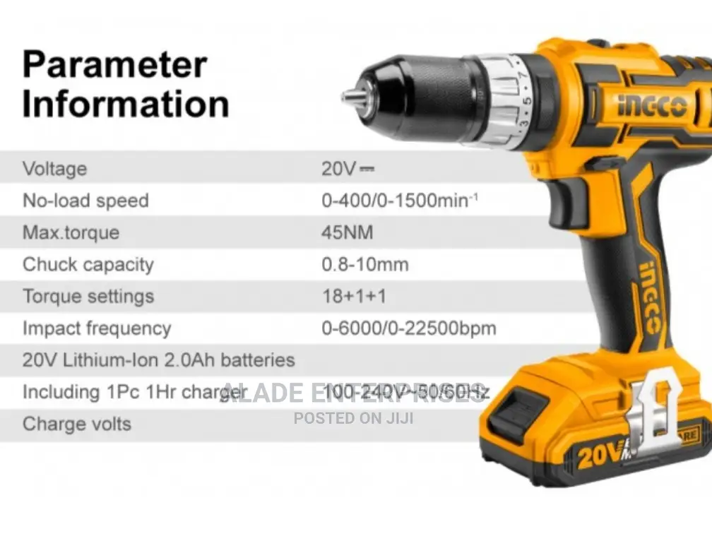 INGCO P20S 20V 2.0ah Lithium-Ion Impact Drill CIDLI2002
