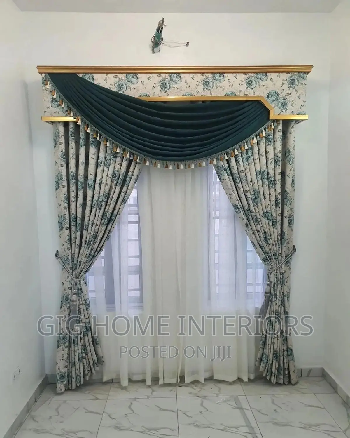 Turkish Curtains With Golden Pelmet Design
