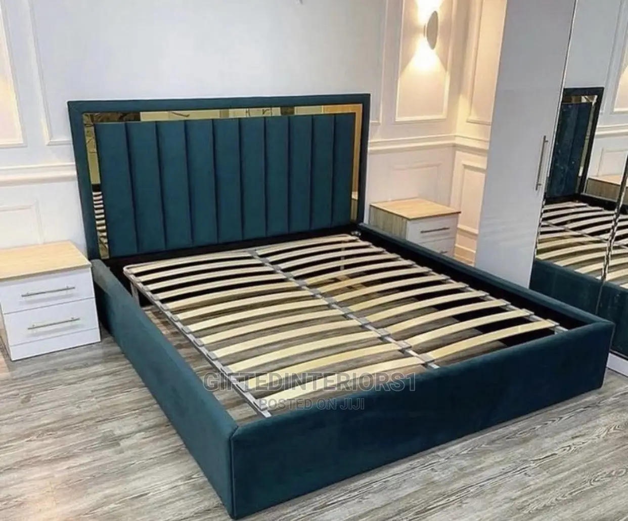 6 by 6 Striped Bed With Gold Chrome