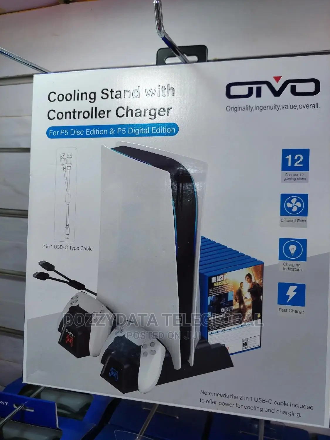 PS5 Stand Cooling Fan With Dual Controller Charging Station