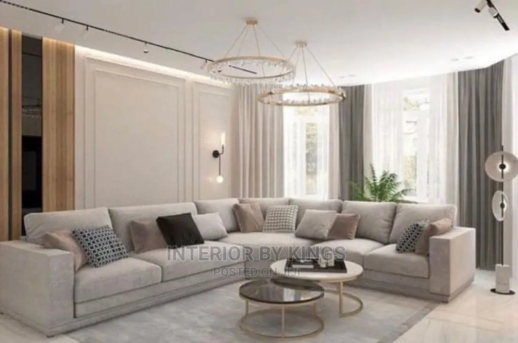 U-Shaped Fabric Sofa With a Center Table Can Be Made N Color