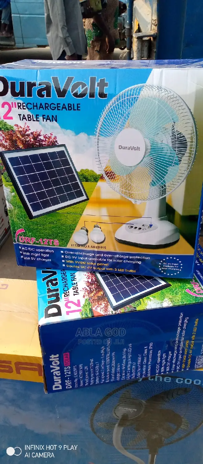 Duravolt 12 Inches Solar Rechargeable Fan