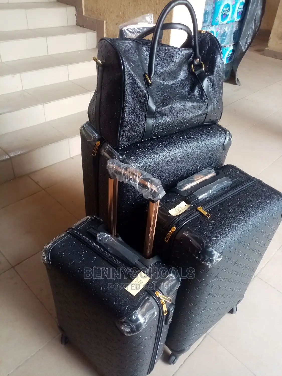 Set of 4 Imported Black Luis Vuitton Traveling Luggage Boxes