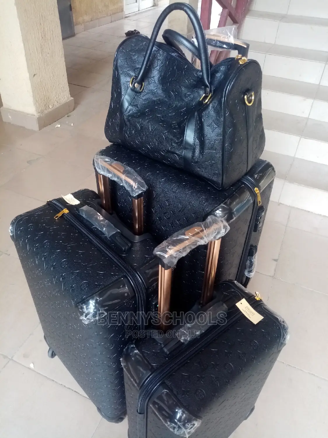 Set of 4 Imported Black Luis Vuitton Traveling Luggage Boxes