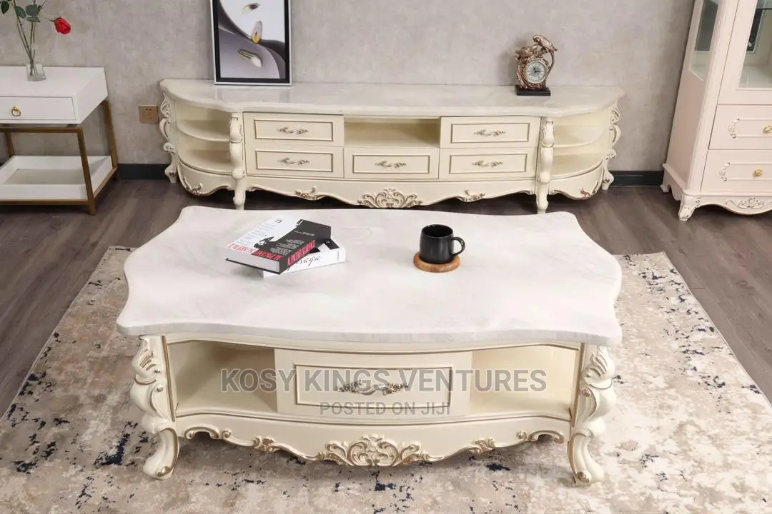 Royal Marble Set of Tv Stand and Table With Drawers