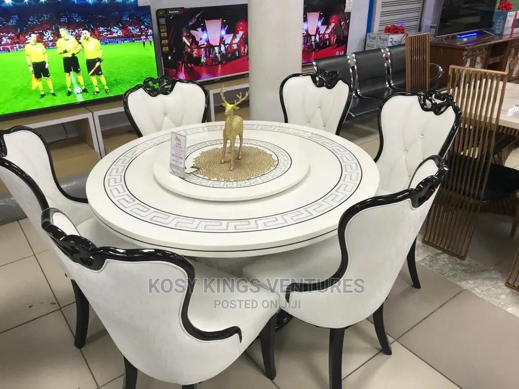 Turkish Versace Marble Dinning Set With Six Leather Chairs