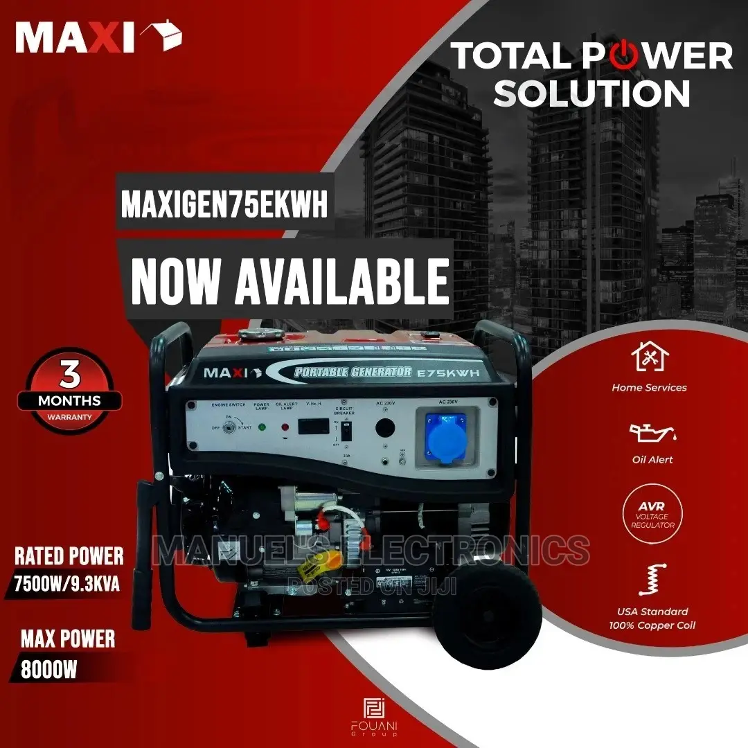 9.3kva Maxi Petrol Generator 100% Copper Coil E75kwh