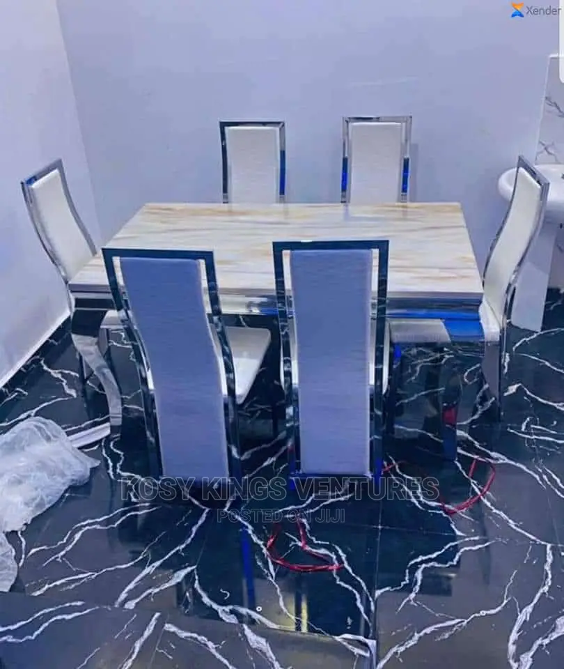 Marble Dinning Table With Six Leather Seats