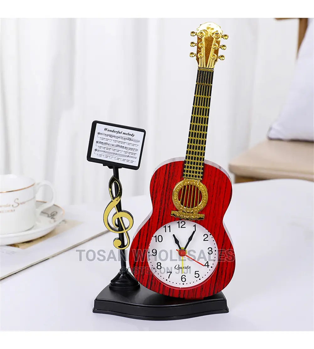Vintage Unique Violin Ancient Desk Clock Alarm