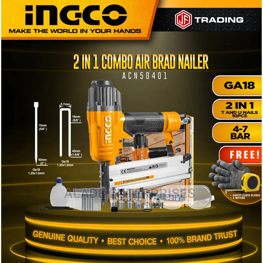 INGCO 2 in 1 Combo Air Brad Nailer With Nails and Staplers