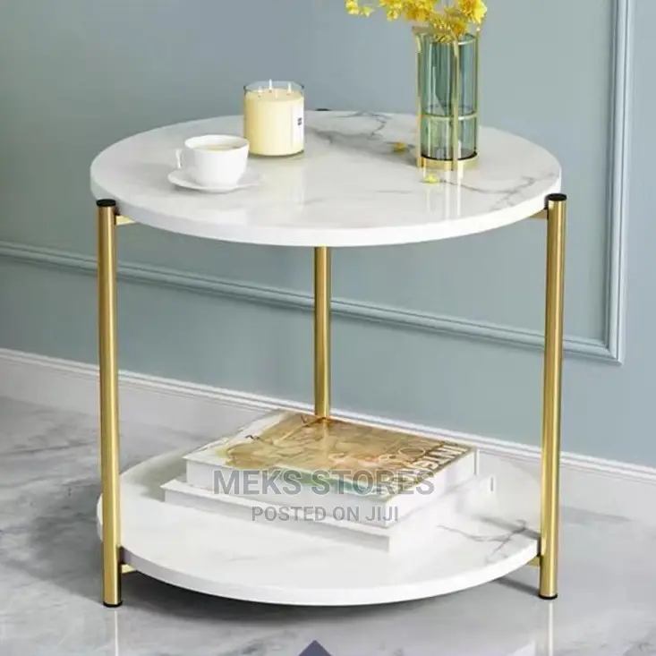Round End Metal Coffee Table Nordic Style Marble Glass