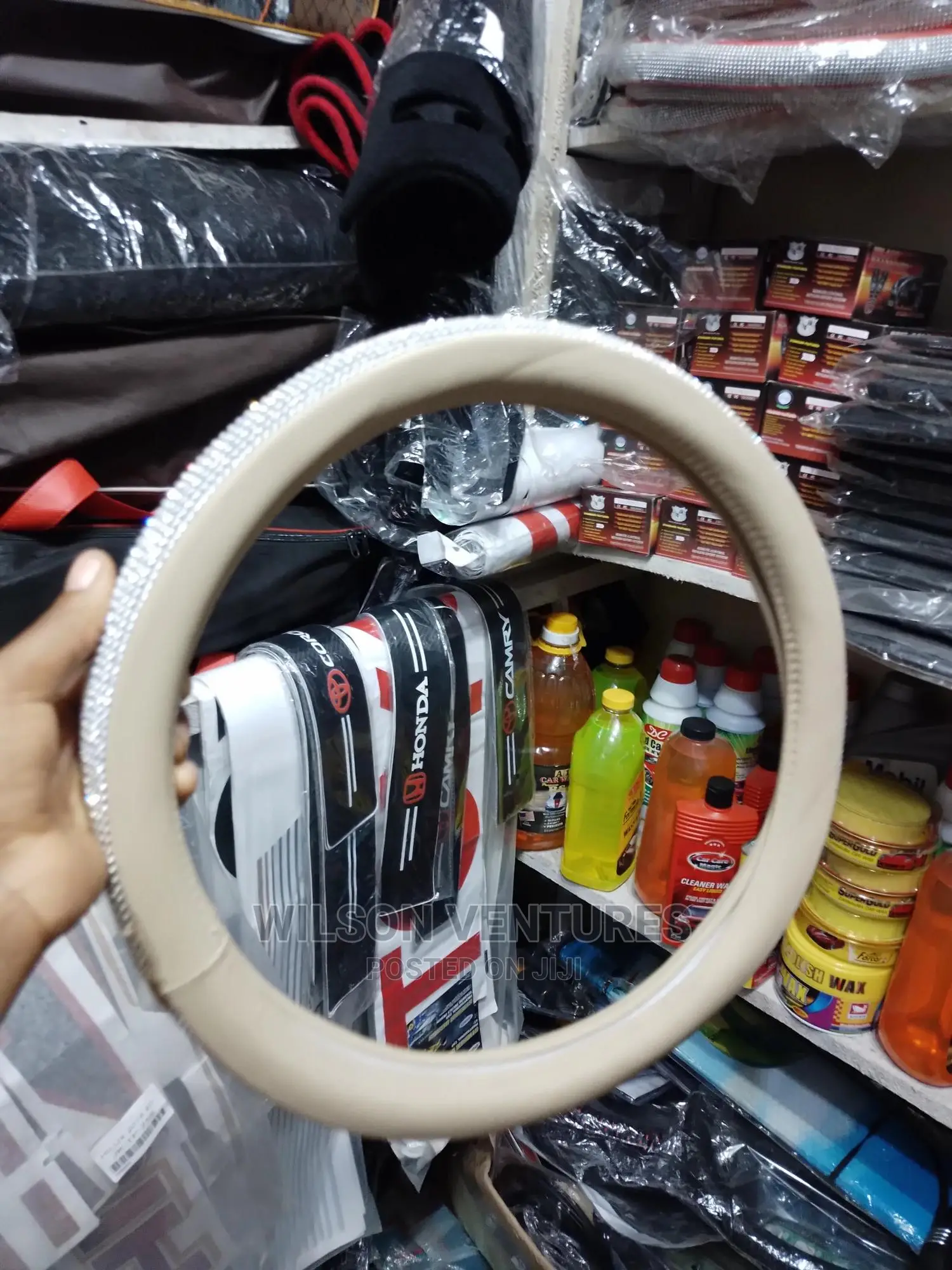Luxury Crystal Stone Steering Wheel Cover- Cream