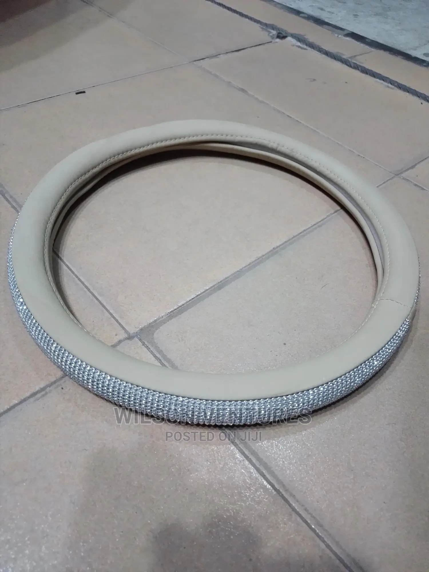 Luxury Crystal Stone Steering Wheel Cover- Cream