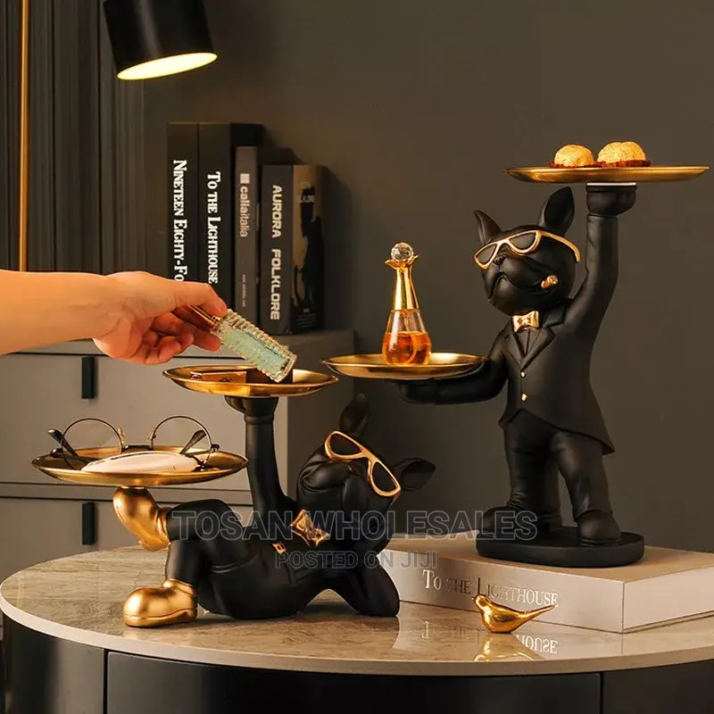 Bulldog Statue Deco With Metal Tray