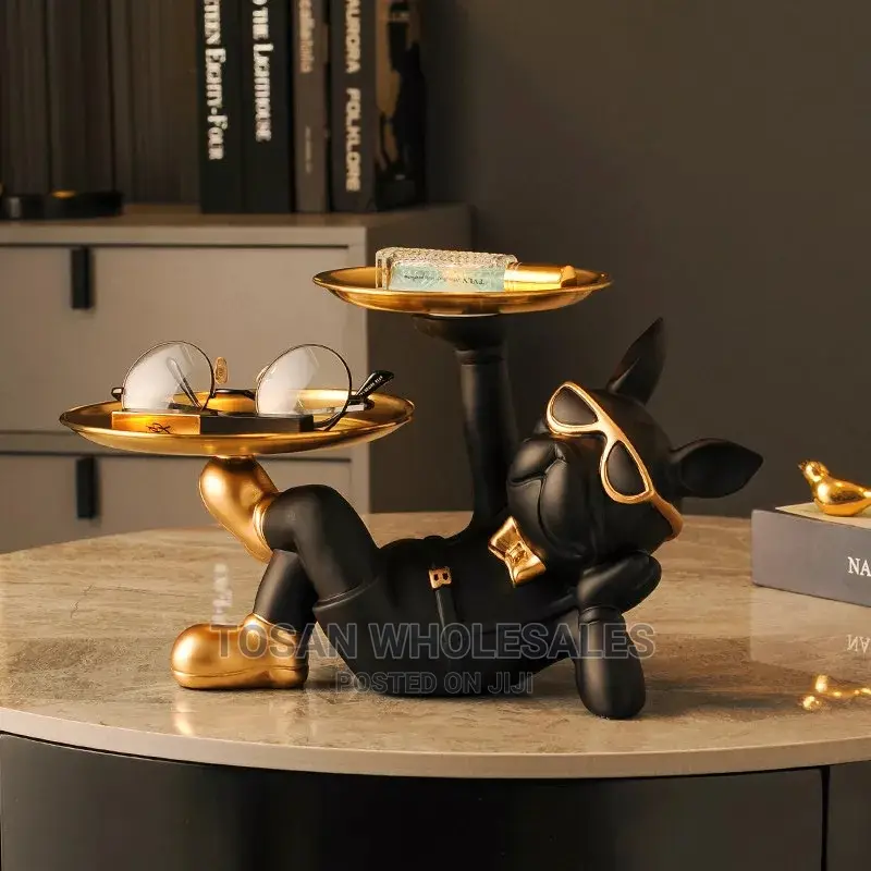 Bulldog Statue Deco With Metal Tray