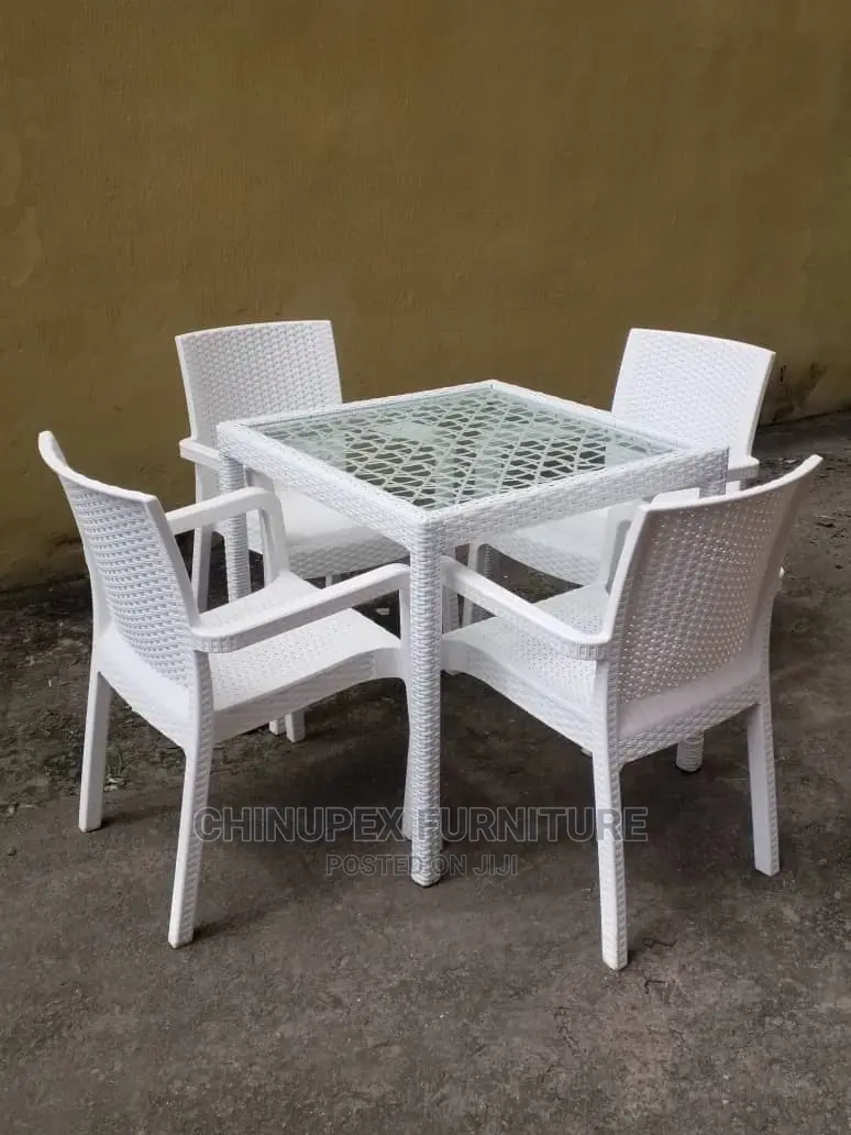 White Outdoor/Eatery/Garden Chairs and Glass Table