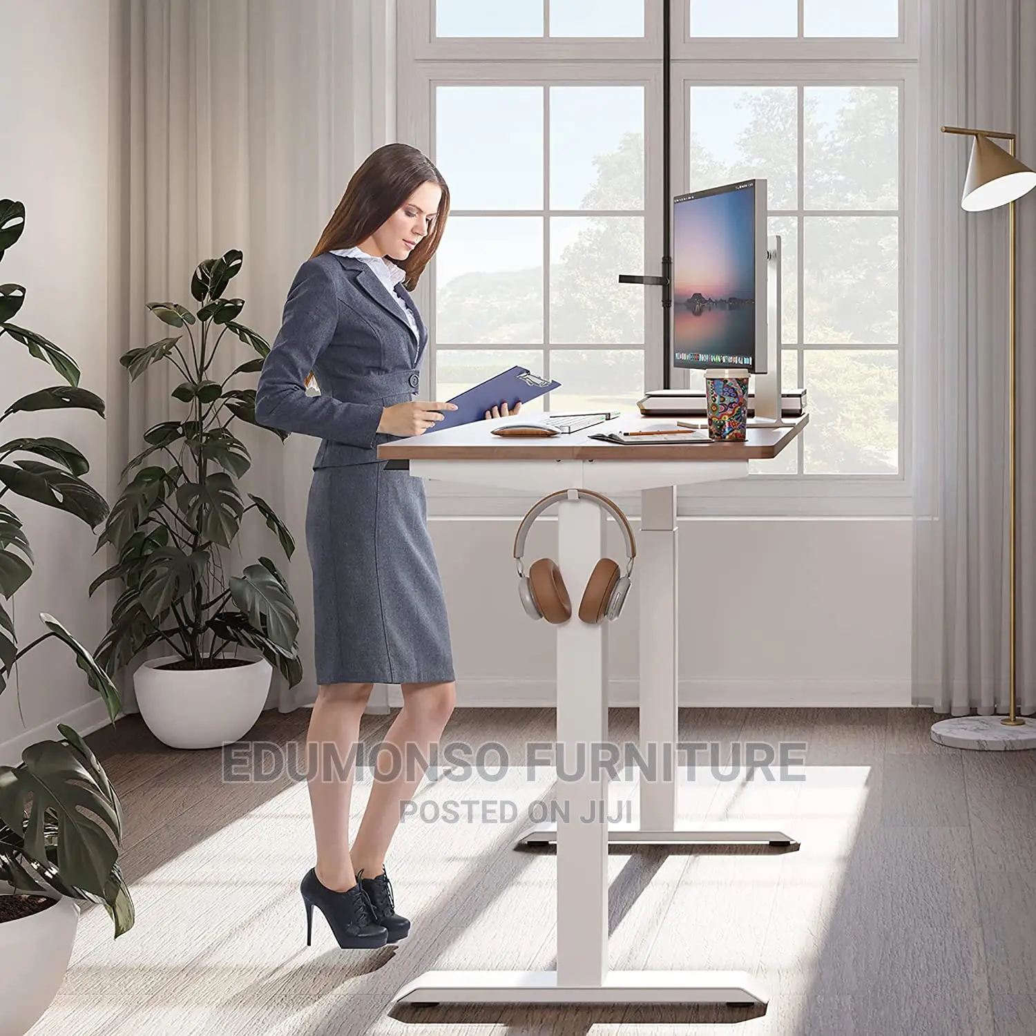 Electric Height Adjustable Standing Desk, 60 X 24 Inches