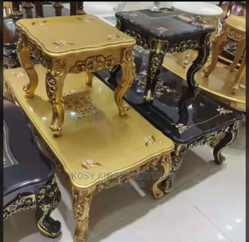 Royal Center Table With Two Side Stools Gold and Black