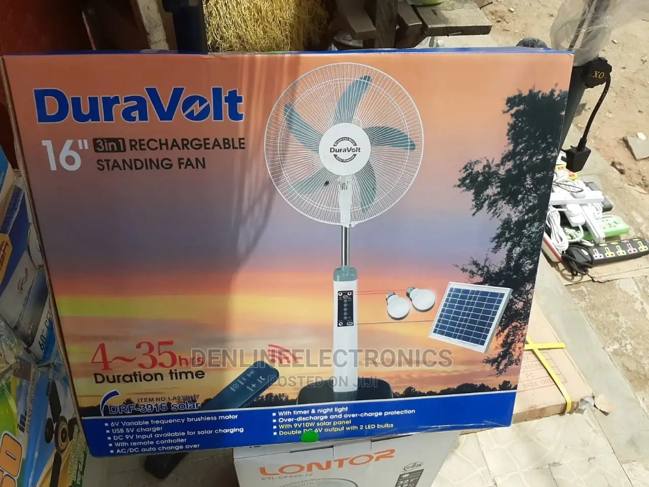 Duravolt (3in1)16inches Electric Solar Rechargeable Standing Fan