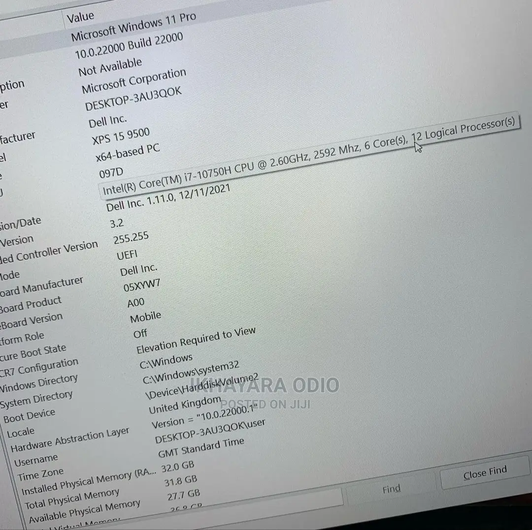 Laptop Dell XPS 15 32GB Intel Core i7 SSD 1T