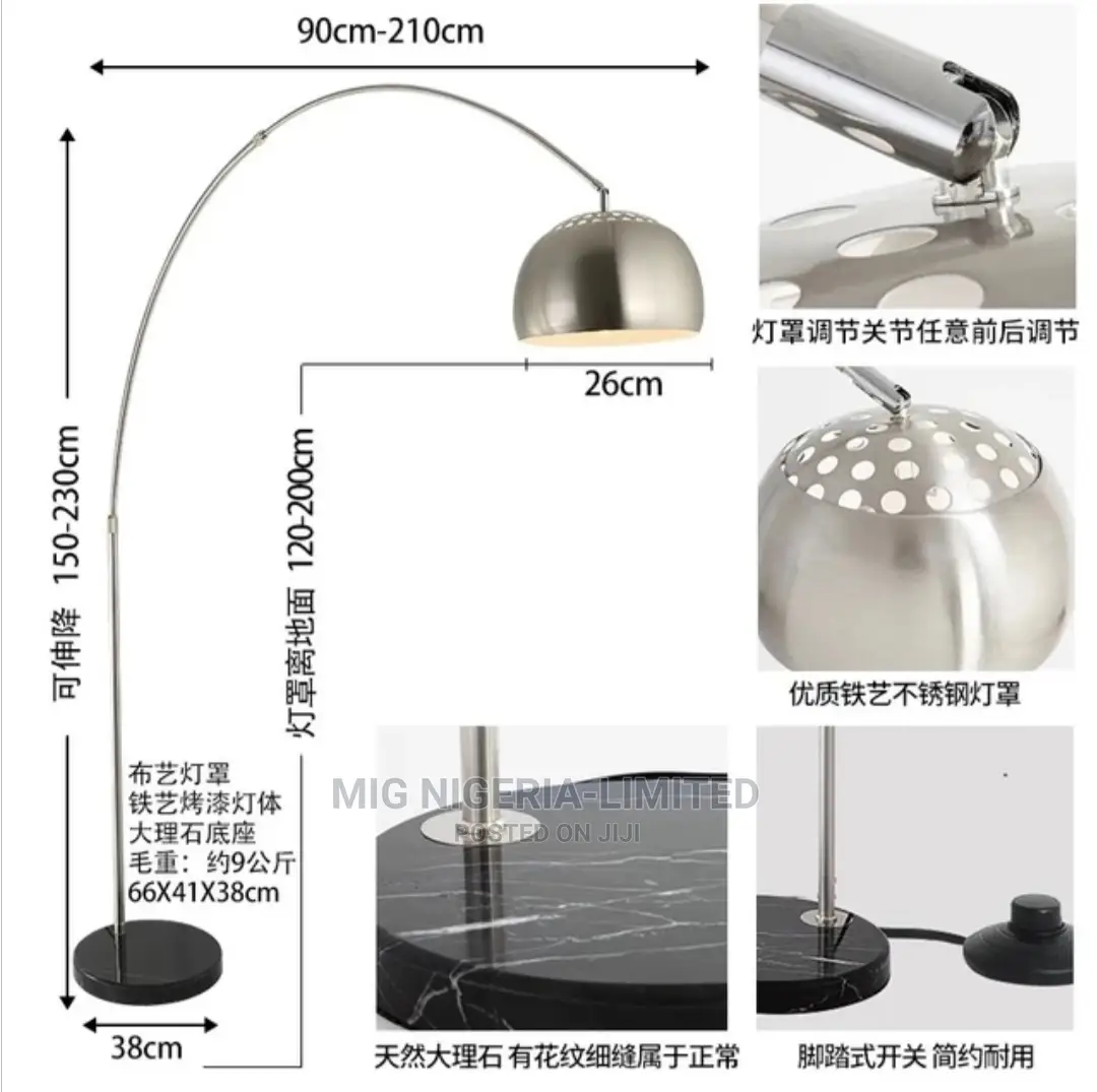 Large Big Curve Floor Lamp With Big Mable Stand Gold