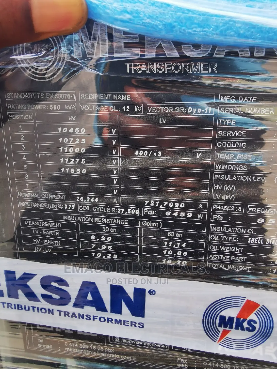 500kva 11kv/0.415v Power Electric Oil Immersed Transformer
