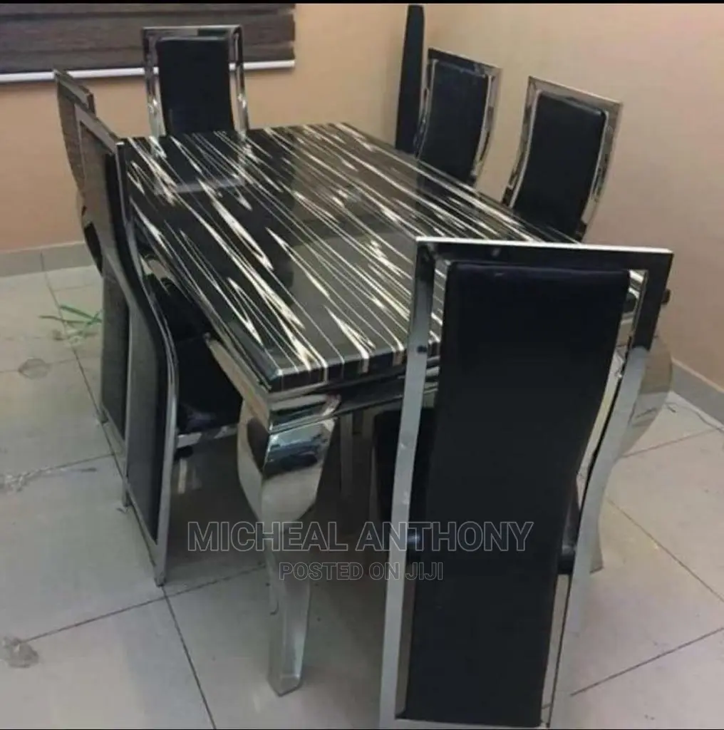 Quality 6 Seater Marble Top Dining Table Set.