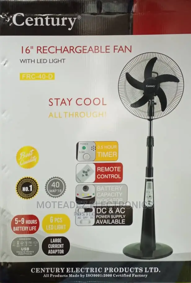 Century 18" Strong Rechargeable Standing Fan With Remote Control